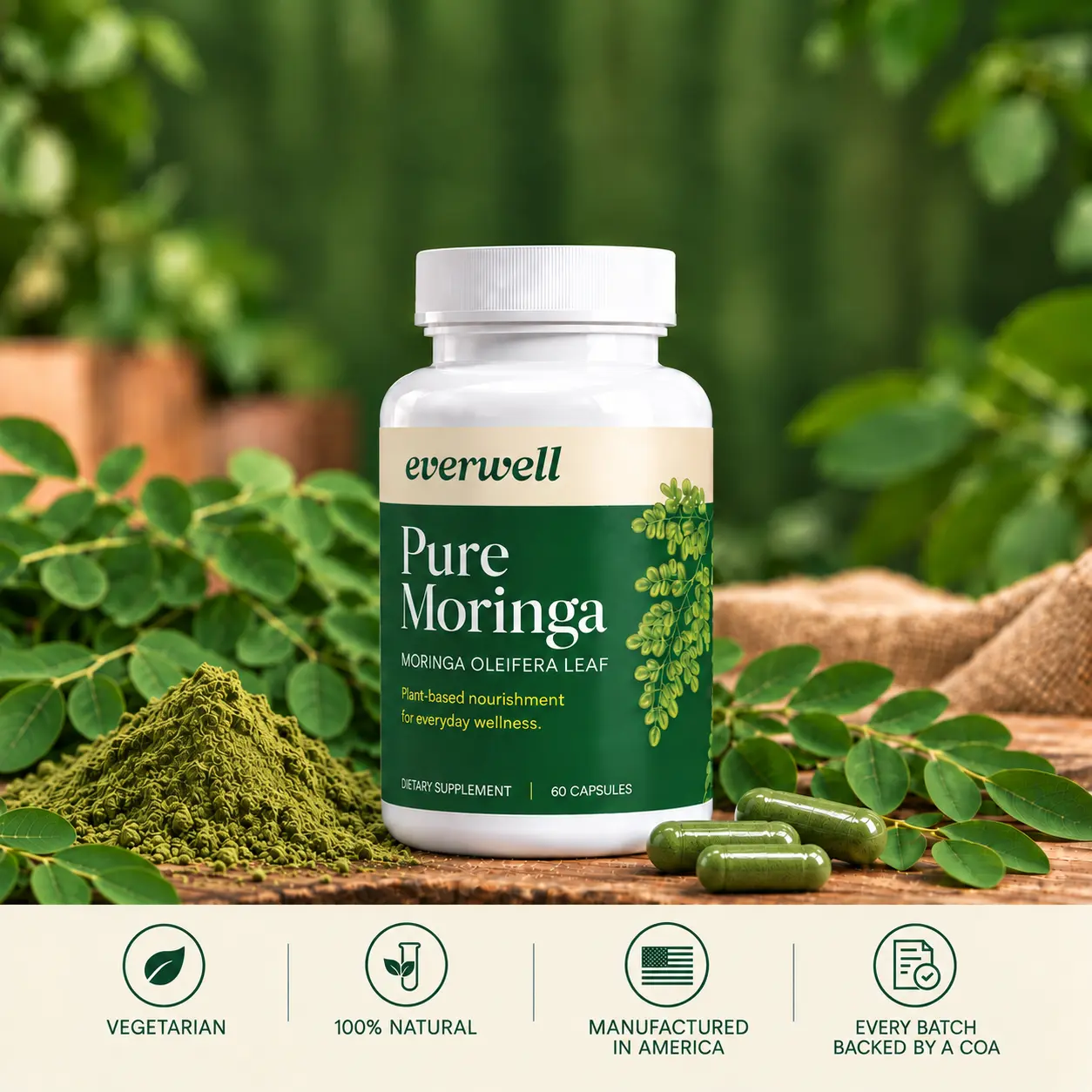Moringa Pure Herbal Supplement, Premium Unadulterated Moringa for Daily Health & Nutrition Support