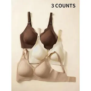 3-piece set of maternity nursing bras with removable sponge pads, adjustable shoulder straps, and front clasp for easy breastfeeding, suitable for pregnant and postpartum mothers