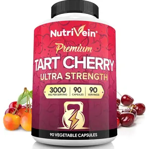 Nutrivein Tart Cherry Capsules 3000mg 90 Vegan Pills Supplements - Flavonoids, Uric Acid Cleanse, Juice Extract Women Health Supplement