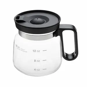 16 Oz Clear Heatproof Glass Coffee Pot - Mini Carafe with Lid and Handle, Black Kitchen Drinkware for Hot Tea, Hot Chocolate