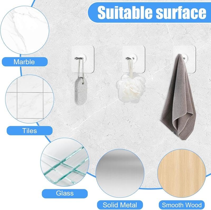 20PCS Self Adhesive Wall Hooks, Buy 10 Get 10 Free, No Drill Hooks for Bathroom and Kitchen