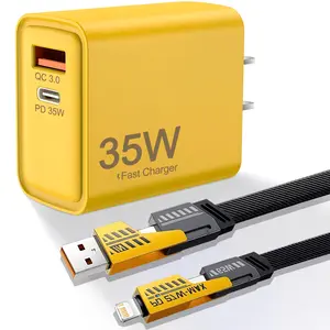 35W Fast Charger with 4-in-1 Fast Charging Data Cable for iPhone 17/16/15/14/iPad/Samsung, Cellphone USB C Multi-Port Power Adapter Smartphone Accessories