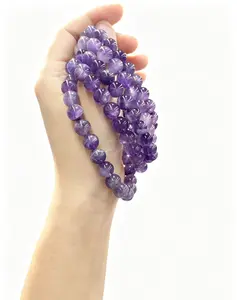 1pc Natural Amethyst Crystal Bracelet - 8mm Handmade Stretch Beaded Bracelet for Calming & Positive Energy, Purple Gemstone Jewelry, Ideal Birthday/Christmas Gift for Women Men