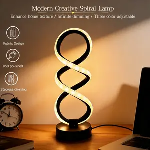 Modern LED Spiral Desk Lamp with Dimmable Switch, Bedside Light for Bedroom Living Room Home Office, Space Saving Design