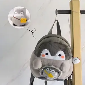 Transparent Plush Penguin Backpack Large Capacity with Pendant Cartoon Doll Bag JK Lolita Coin Purse Children Schoolbag Lady