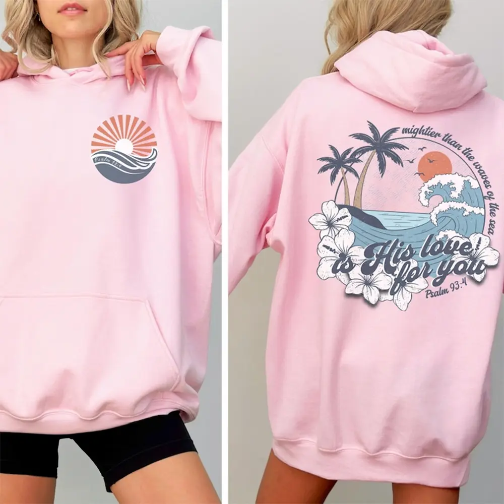 Mightier Than the Waves Hoodie Christian Beach Hoodie for Women Cute Bible Verse Hoodie Psalm 93:4 Faith Apparel