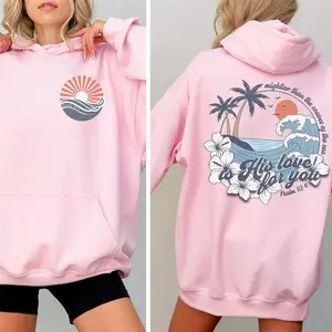 Mightier Than the Waves Hoodie Christian Beach Hoodie for Women Cute Bible Verse Hoodie Psalm 93:4 Faith Apparel