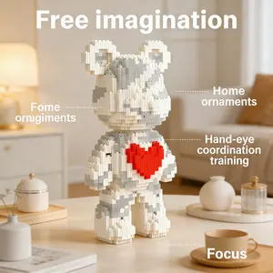 Striped Heart Bear Creative Building Block Model, 1688pcs, Original Authentic, New 2026 Design, Gift Idea, DIY Decor