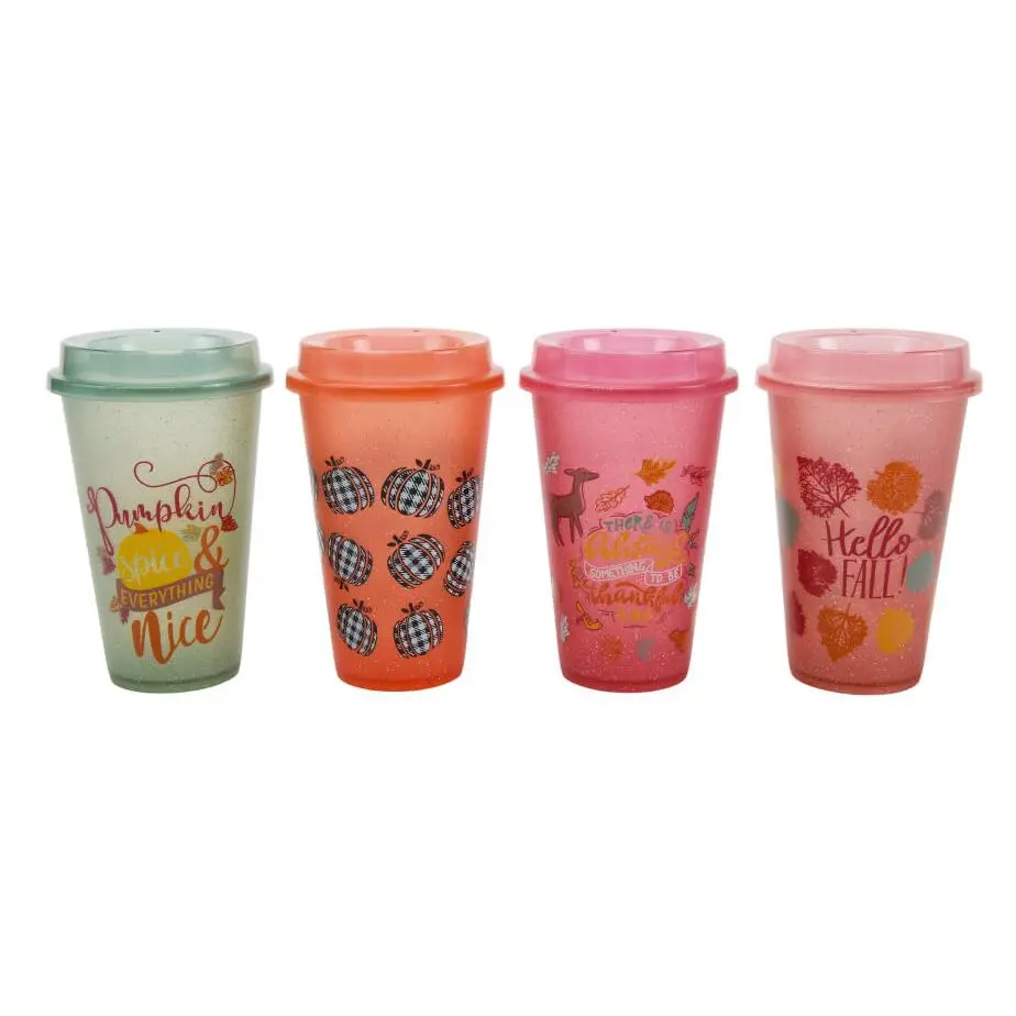 Harvest Print Disposable Plastic Cups Set - 4-Pack 16oz Lightweight Color-Changing Decor Cups with Print & Color-Changing Technology for Indoor, Outdoor Festive Parties, Set Of Four