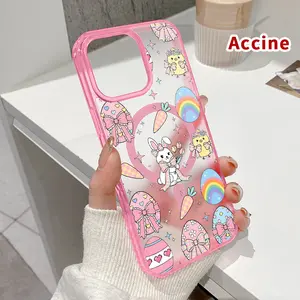 Magnetic Phone Case for iPhone 16 Pro Max 15 Plus 14 13 12 11 XR XS E Easter Delight Pattern Supports Wireless ChargingSilicone Shockproof Transparent  Drop Protective Cover