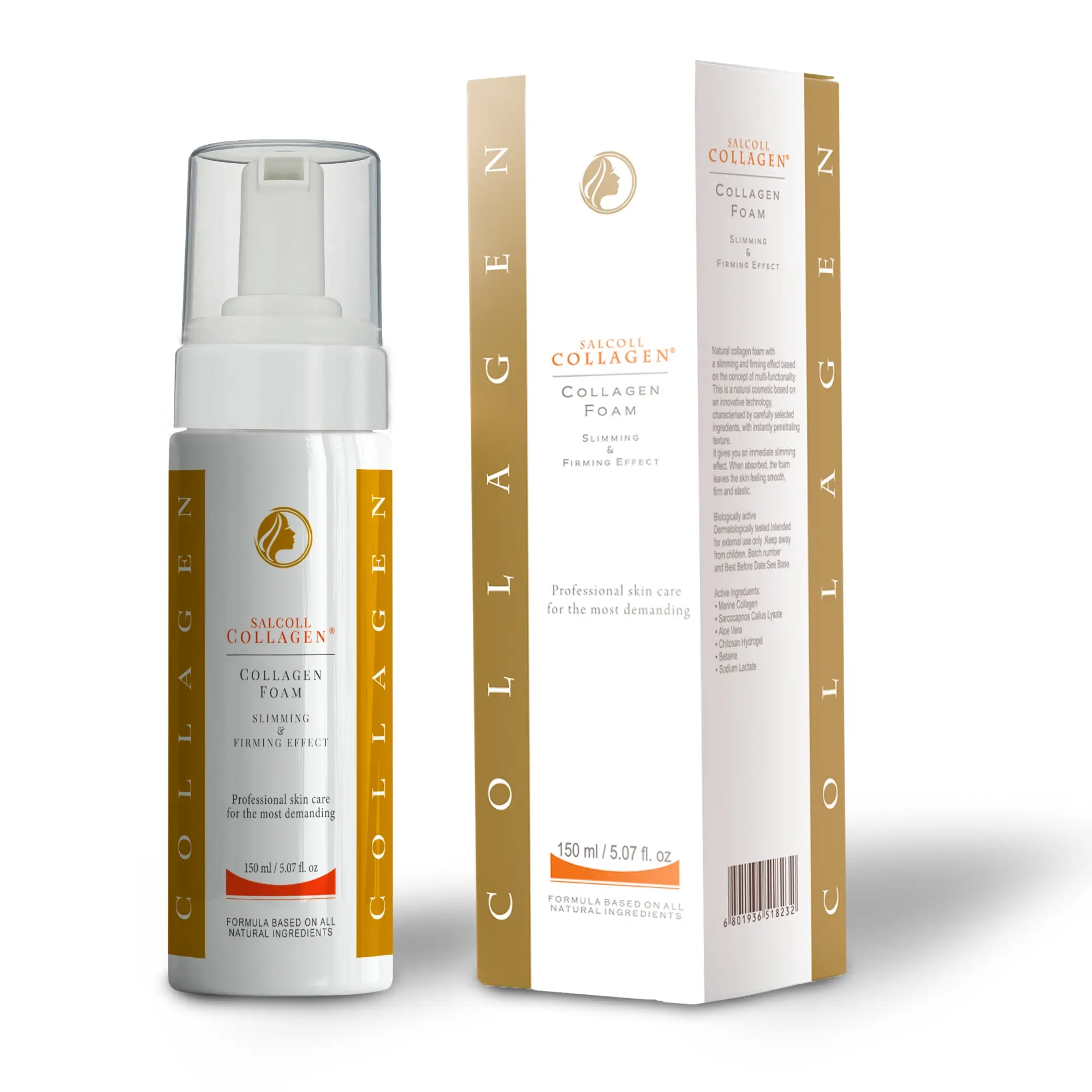 Salcoll Collagen Marine Peptides Foam for Face and Neck with Aloe Vera for Tightening Firming Effect Anti Aging Anti Wrinkle Rejuvenating, 150 ml