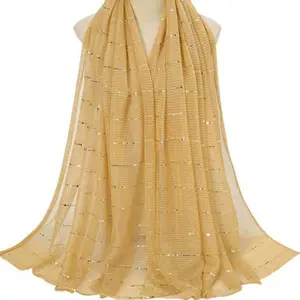 Women's Long Sequin Scarf - Lightweight Mesh Head Scarf with Sparkling Golden Sequins, Elegant Wedding Banquet Party Accessory