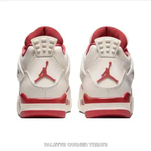 Pale Ivory Red Leather Mid-Top Retro Basketball Shoe | Valentine’s Day Colorway Streetwear Sneaker