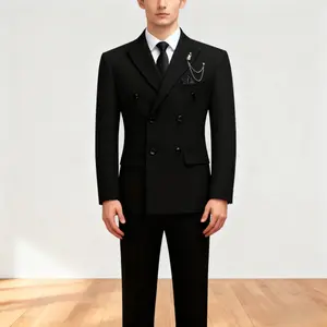 Men's Beige Double-Breasted Suit with Peak Lapels - Formal Business & Wedding Attire, Non-Stretch Polyester & Viscose Blend, Jacket with Four Buttons, Matching Pants, Classic Fit, Workwear Set suits men