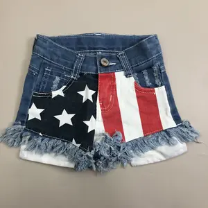 Girl 4th Of July Clothes Denim Shorts Patriotic Clothes Flag Shorts