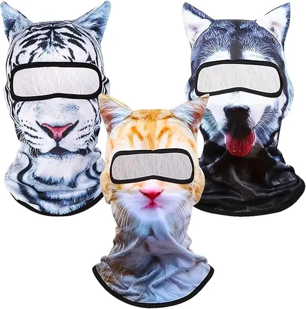 3D Cat Animal Hats Balaclava, Funny Face Mask with Ears for Men & Women, Lightweight UV Protection for Skiing & Festivals, Ski Mask, 3D Printed