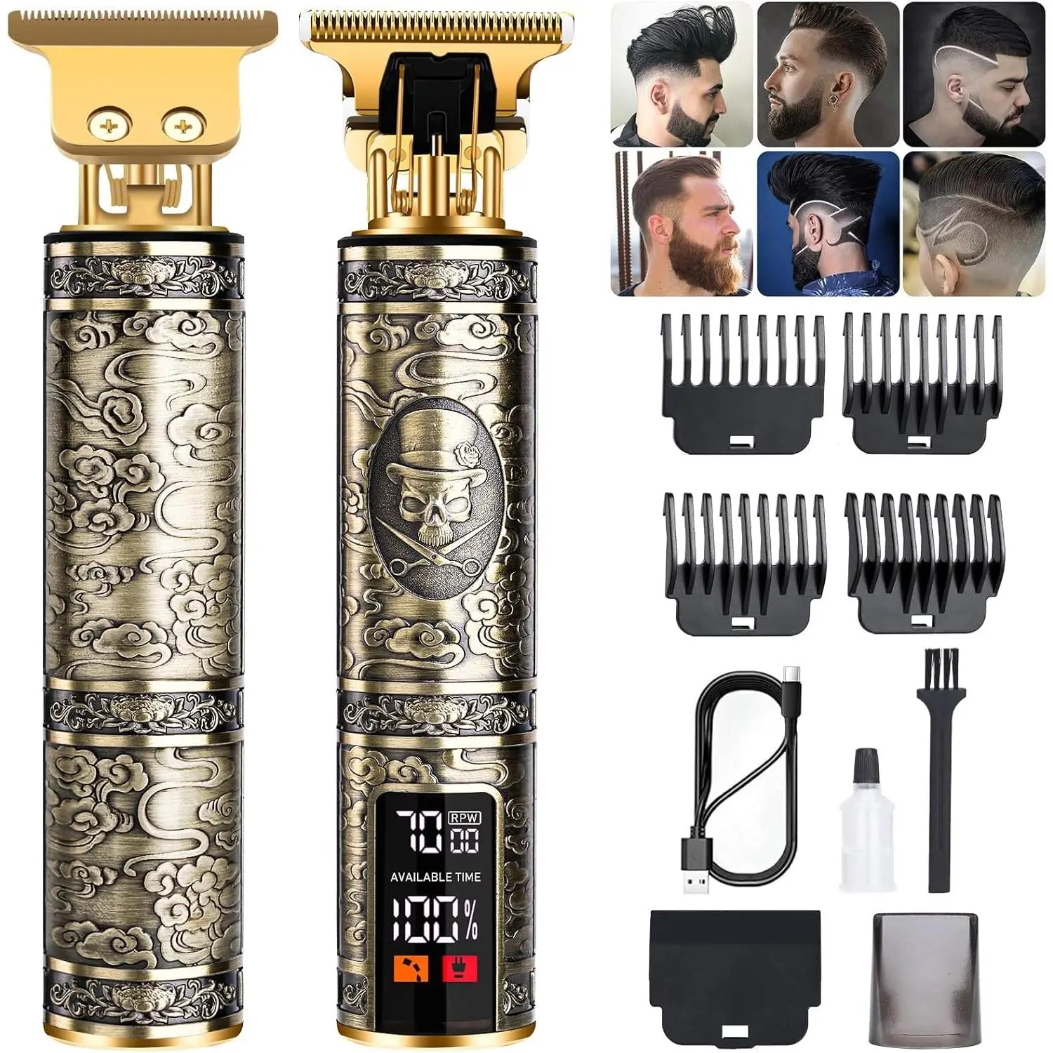 Professional Cordless Beard Trimmer for Men, Hair Clippers with 4 Limit Combs, Zero Gapped Precision with LCD Display, Approaching Zero Gapped Cutting Grooming Kit Bronze