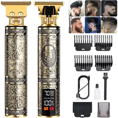 Professional Cordless Beard Trimmer for Men, Hair Clippers with 4 Limit Combs, Zero Gapped Precision with LCD Display, Approaching Zero Gapped Cutting Grooming Kit Bronze