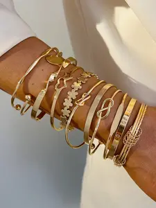 11-Piece Bracelet Set, Elegant Floral Design, Adjustable Cuff Bracelets, Perfect for Daily Wear, Birthday, Valentine's Day Gifts