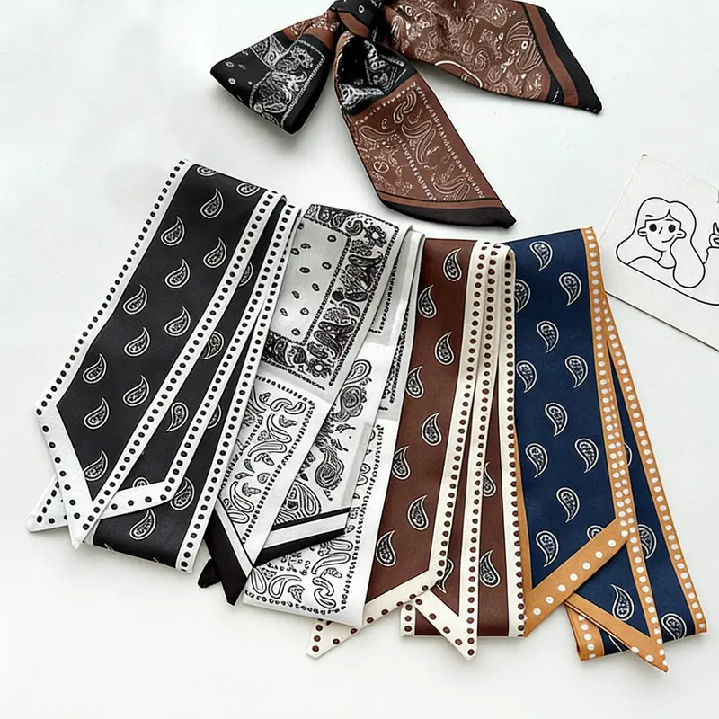 6 Pcs / 1 Set Elegant French Walnut Style Polyester Scarf Set, Vintage Hairband, Vintage Print Headscarves, Woven Ribbon, Multifunctional Scarf, Versatile Headscarf, Bag Accessory, Women and Girls, Seamless Bandana, Scarf Head Wrap, Fashion Headscarf