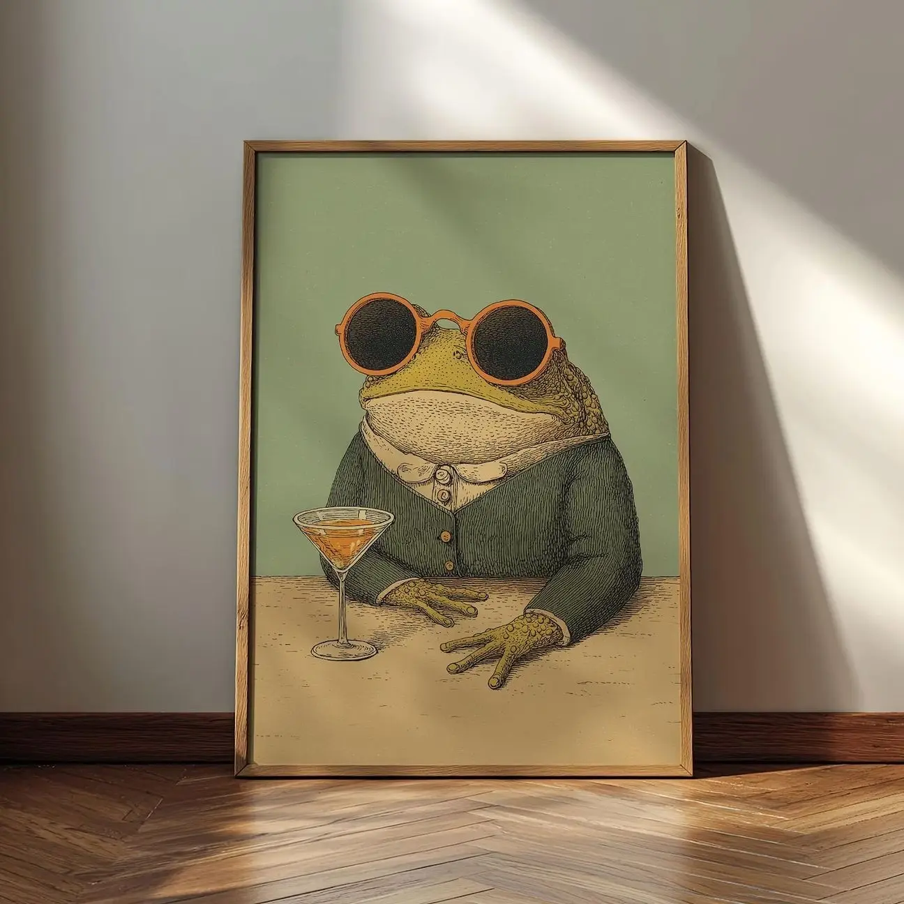 Funny Frog Cocktail Poster, Whimsical Animal Wall Art, Eclectic Bar Cart Decor, Cute Frog Print, Home Decor K