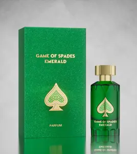 Jo Milano Game of Spades Emerald 100ml Parfum - Green Bottle with Gold Accents & Iconic Spade Logo Design Jo Milano Game of Spades Emerald 100ml Parfum - Green Bottle with Gold Accents & Iconic Spade Logo Design