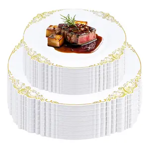 20 Heavyweight Reusable Decorative Plates, Vintage Plastic Dessert Plates, Includes 10 7.5 Inch & 10 10.25 Inch, Halloween Christmas Wedding Thanksgiving Party Dinnerware