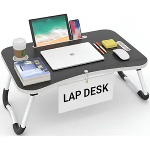 Laptop Desk for Bed - Lap Desk for Sofa & Bed Desk - 23 x 15 Lap Tables for Adults & Kids - Suitable Tablet and Laptop Stand for Bed - Include iPad Slot and Cup Holder (Dark Grey)
