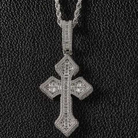 1PC ICED CHICS pointed cross pendant, made of copper inlaid zircon, hip-hop street style, Streetwear Jewelry, faith, a gift for friends, birthday present, Cross Pendant Jewelry, Zirconia Crucifix Pendant, Cross Design Pendant