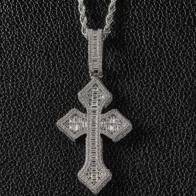 1PC ICED CHICS pointed cross pendant, made of copper inlaid zircon, hip-hop street style, Streetwear Jewelry, faith, a gift for friends, birthday present, Cross Pendant Jewelry, Zirconia Crucifix Pendant, Cross Design Pendant