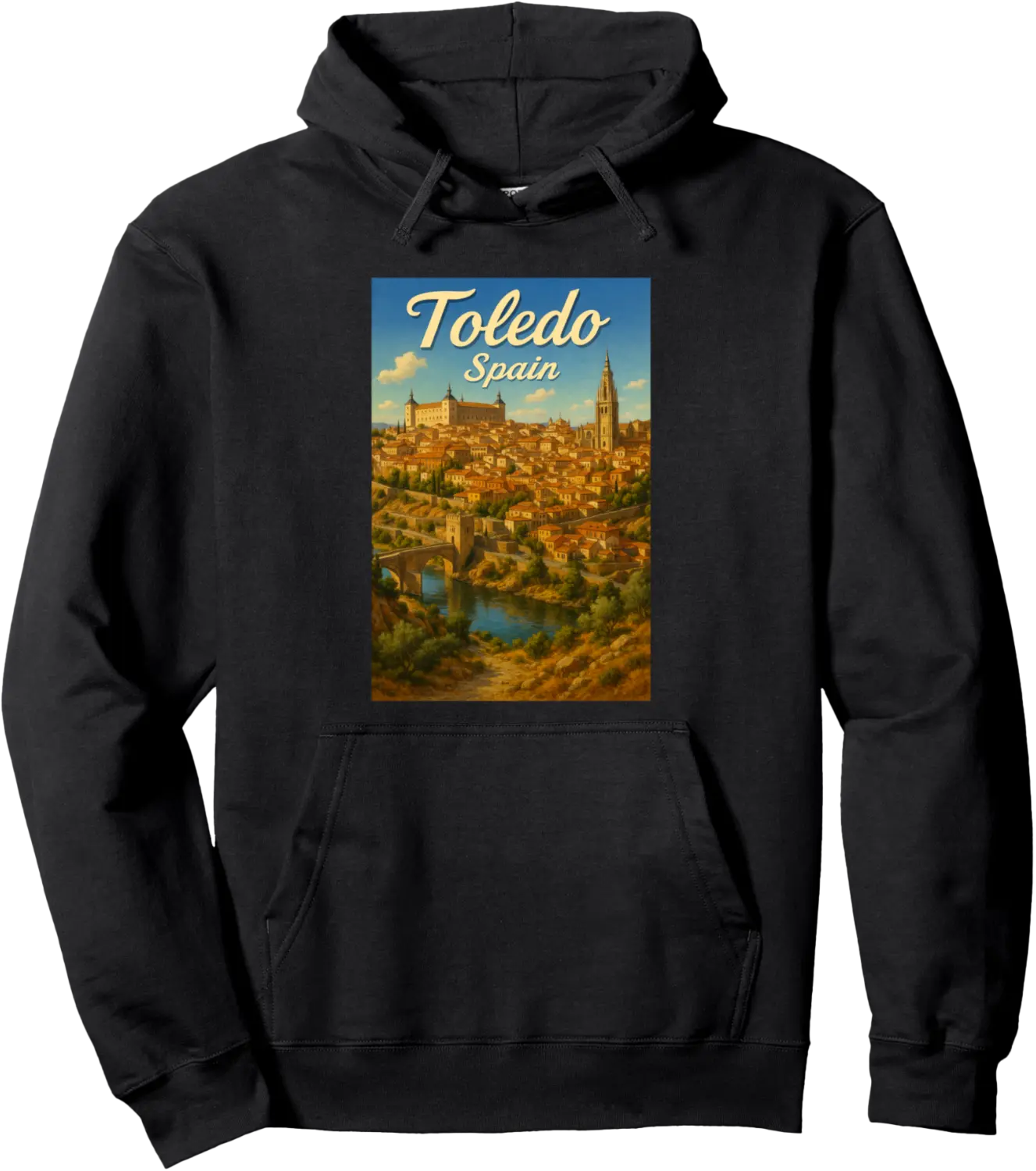 Toledo Spain 50s Vintage Retro Travel Poster Art Graphic Pullover Hoodie - Rivkafia Shop 45B0FJG2BGGR