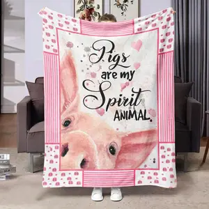 Pig Pattern Blanket, 1 Count Soft Air-conditioned Room Throw, Warm Nap Blanket for Home Office Travel
