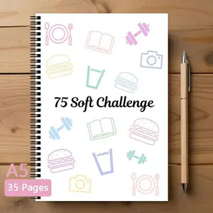 Soft Challenge Planner,  1 Count 75-day Soft Challenge Planner, Including Meal Plan Records, Water Intake Records, and Daily Reports, Office Stationery, Planner Notebook