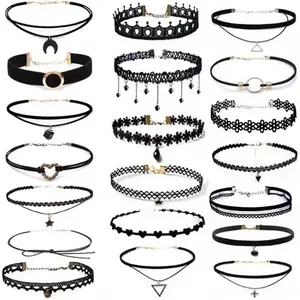 20 pieces of velvet choker necklaces, tattoo lace gothic classic black necklaces, collarbone chains, women's Y2k necklaces, jewelry gifts.