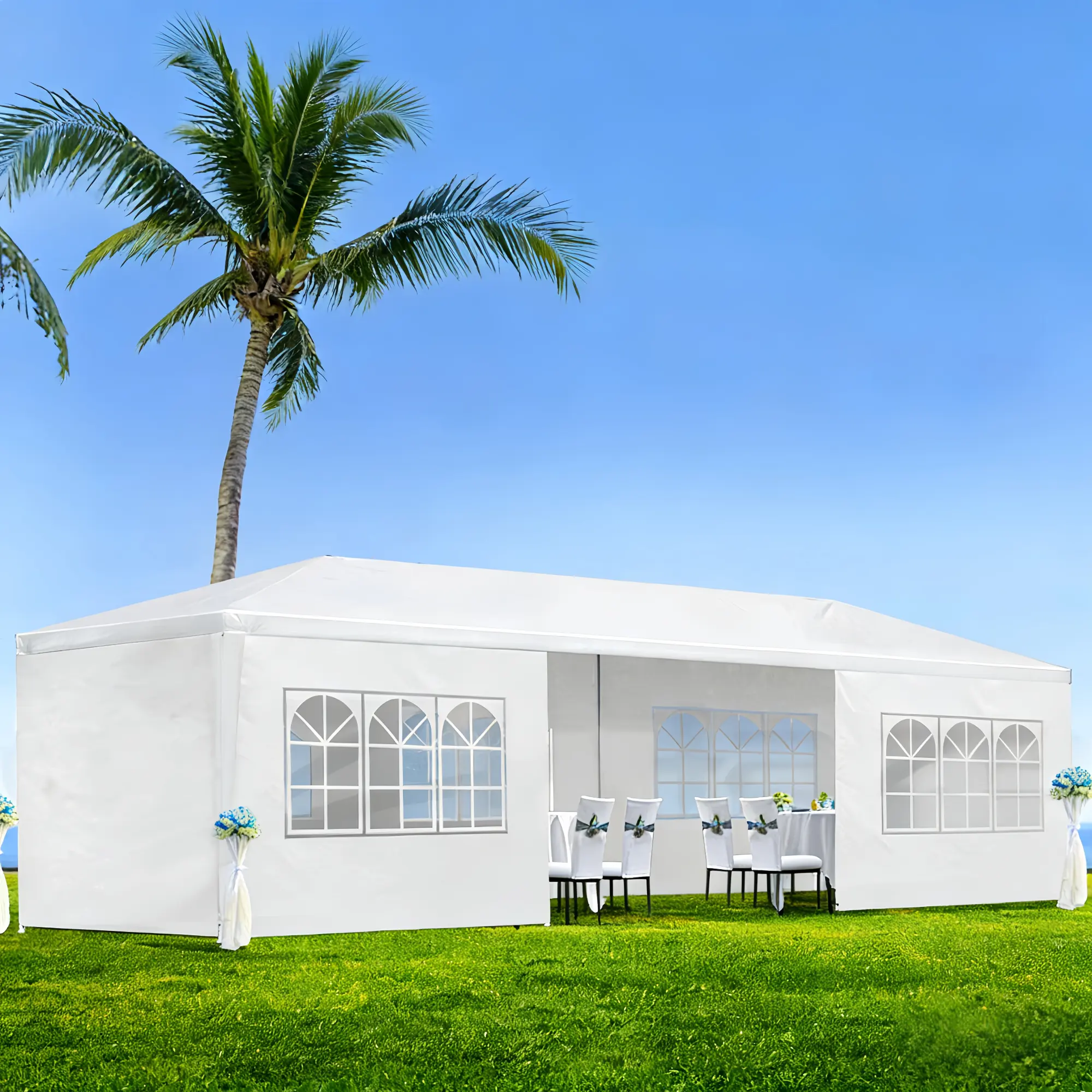 10x30 Large Protective Shade Canopy Tent - Outdoor Patio Gazebo Furniture, Portable Sunshade Shelter with 8 Removable Side Panels for Full Enclosure, Ideal for Weddings, Outdoor Events