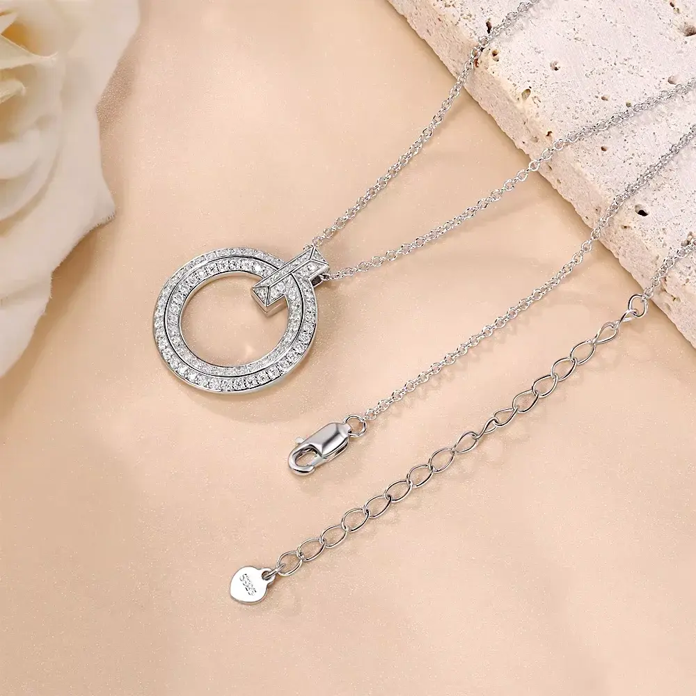 LinkerLove Women's S925 Sterling Silver Moissanite Diamond Circle Pendant Necklace, Fine Jewelry Choker Chain