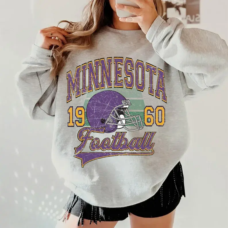 Vintage 90s Style Minnesota Football Sweatshirt, Game Day Shirt, Minnesota Team Football Shirt, Sunday Minnesota , Minnesota Football Hoodie, Vikings Fan Apparel