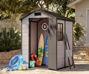 Gaomon 4x6 ft Impact-Resist Plastic Resin Outdoor Storage Shed with Reinforced Floor, Window & Lockable Door, Tool Shed for Patio, Backyard