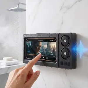 Waterproof Shower Phone Holder with Bluetooth Speaker, 360° Rotatable Touch Screen Phone Box, Wall Mount for Bathroom – Hands-Free Movie & Music While Showering, Fits Kitchen & Pool
