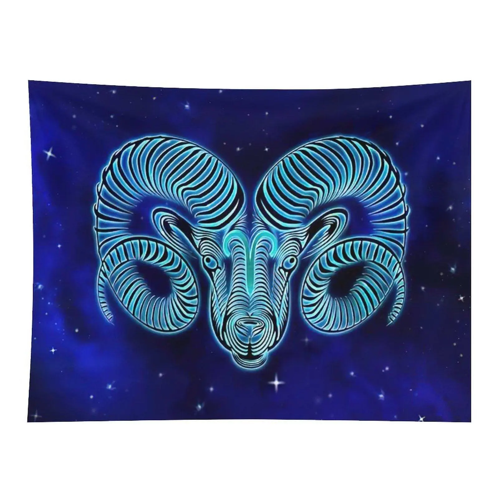 Aries Zodiac Tapestry, Blue Celestial Ram Wall Decor for Room