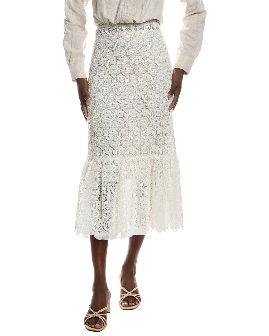 Miu Miu Ruffled Guipure Lace Midi Skirt