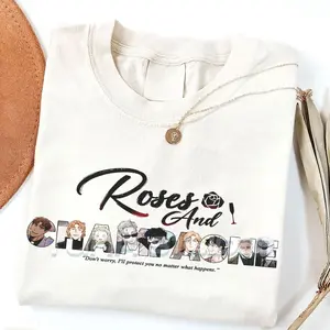 Roses and Champagne Shirt Caesar Lee Won Dmitri Manhwa BL Graphic T-shirt 100% Cotton Gift For Fan All Seasons