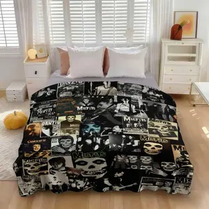 Misfits Collage Flannel Blanket – Dark Retro Punk Cozy Throw, Soft Warm Blanket for Sofa, Bed, Travel, Camping, Living Room & Office Chair, Gift for Punk Rock Fans