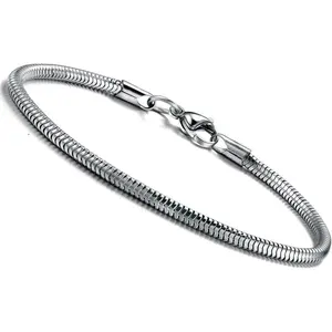 CASSIECA Silver Link Chain Bracelets for Women Men Stainless Steel Snake Chain Bracelets Silver Snake Bracelets 19cm
