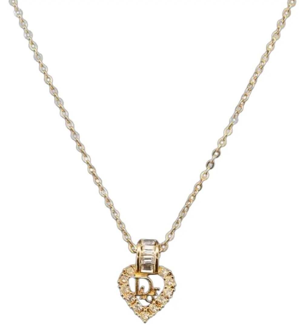 Pre-owned Christian Dior Rhinestone Heart Necklace 4000022779133