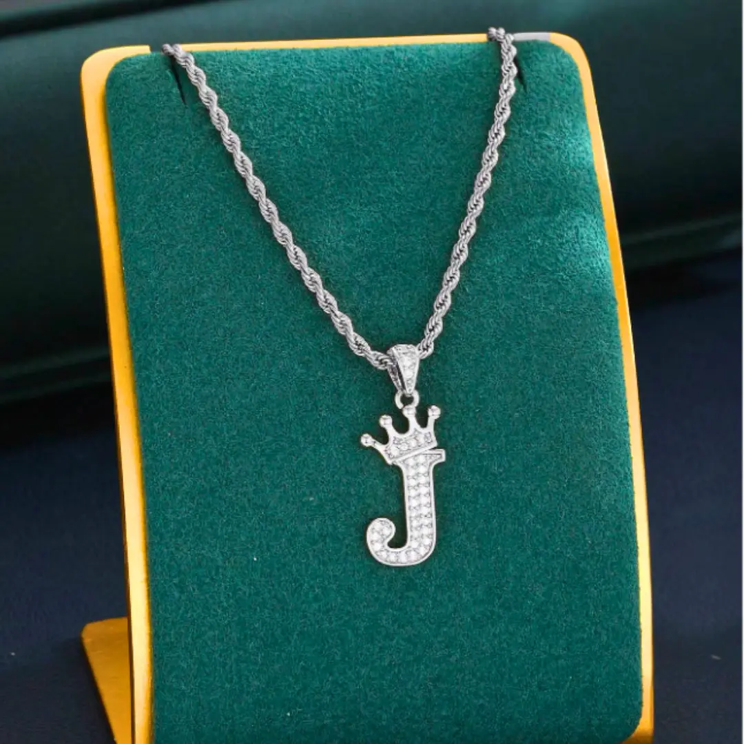 Crown Initial Letter Charm Silver Twist Necklace For Boys Girls Name Customized Alphabet Choker For Birthday Gift