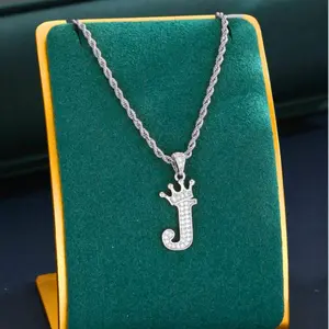 Crown Initial Letter Charm Silver Twist Necklace For Boys Girls Name Customized Alphabet Choker For Birthday Gift
