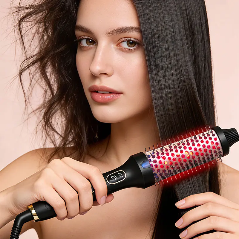 3-in-1 Hair Straightener & Curler with Volumizing Round Brush, Negative Ions Hair Care, Fast Heat Up, Auto Shut Off, Volumizes