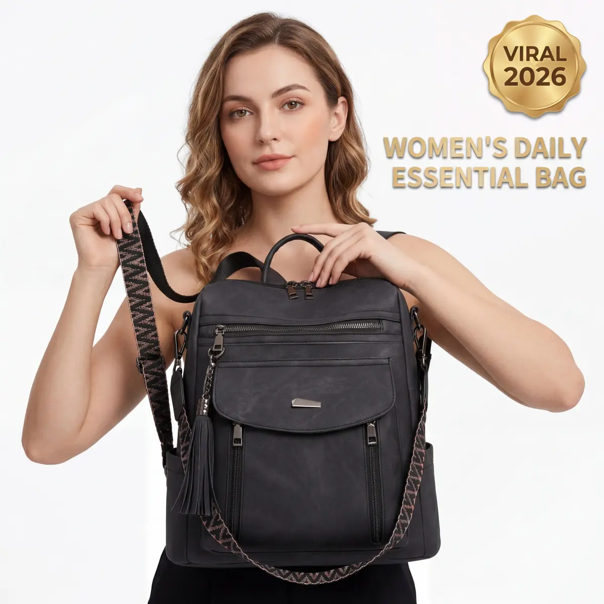 Women's Leather Zipper Backpack, Stylish High-Capacity Daypack Purse, Waterproof with Anti-Theft Pocket for Travel & Adults, Under-Seat, Airport Outfits, Female, Organized Travel, Gym, Multi-Function, Viral Hack For Organized Travel