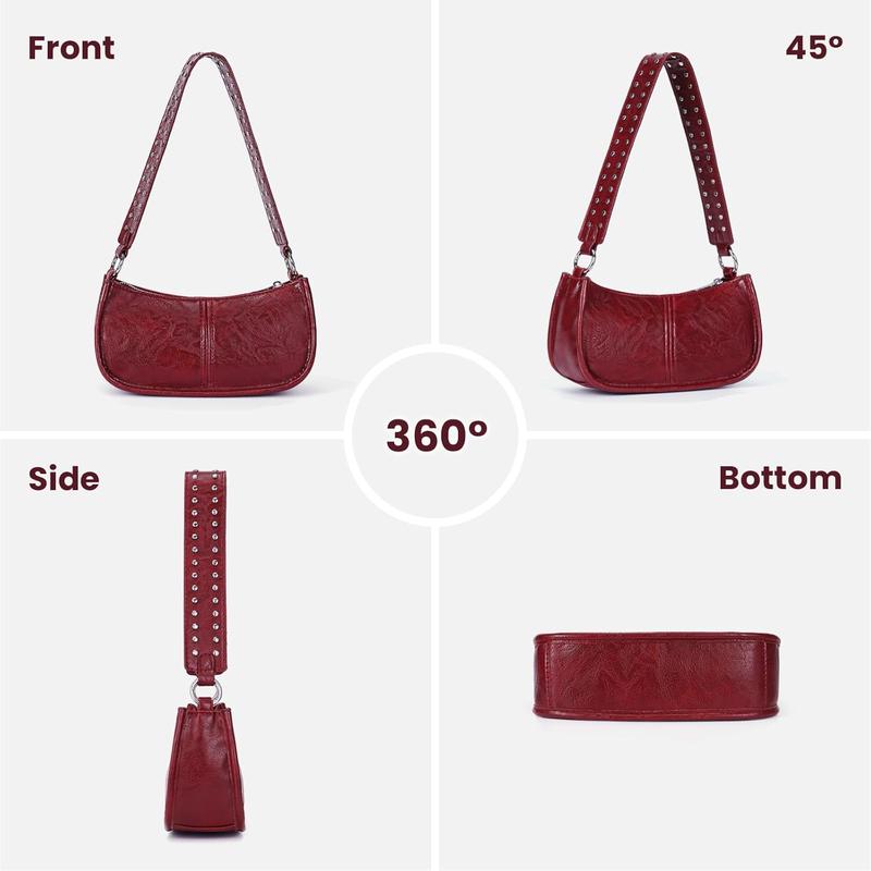 Shoulder Bags for Women Red Purse Burgundy Purse 90s Y2k Bag Studded Shoulder Crossbody Bag Trendy Leather Handbag